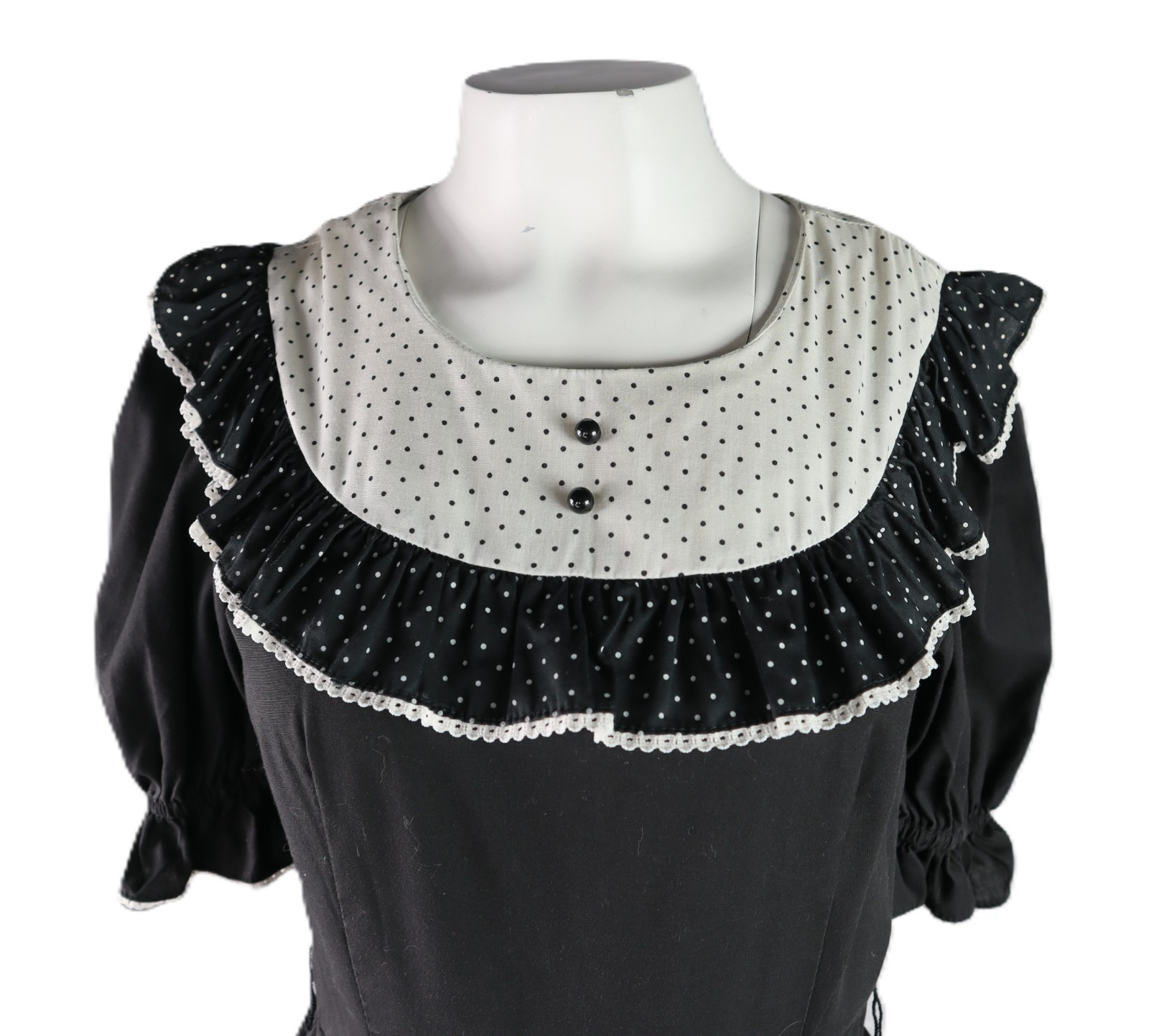 VTG 60s 70s Jeri Bee USA 0 2 XS Square Dance Prairie Polka Dot Knee Dress Black