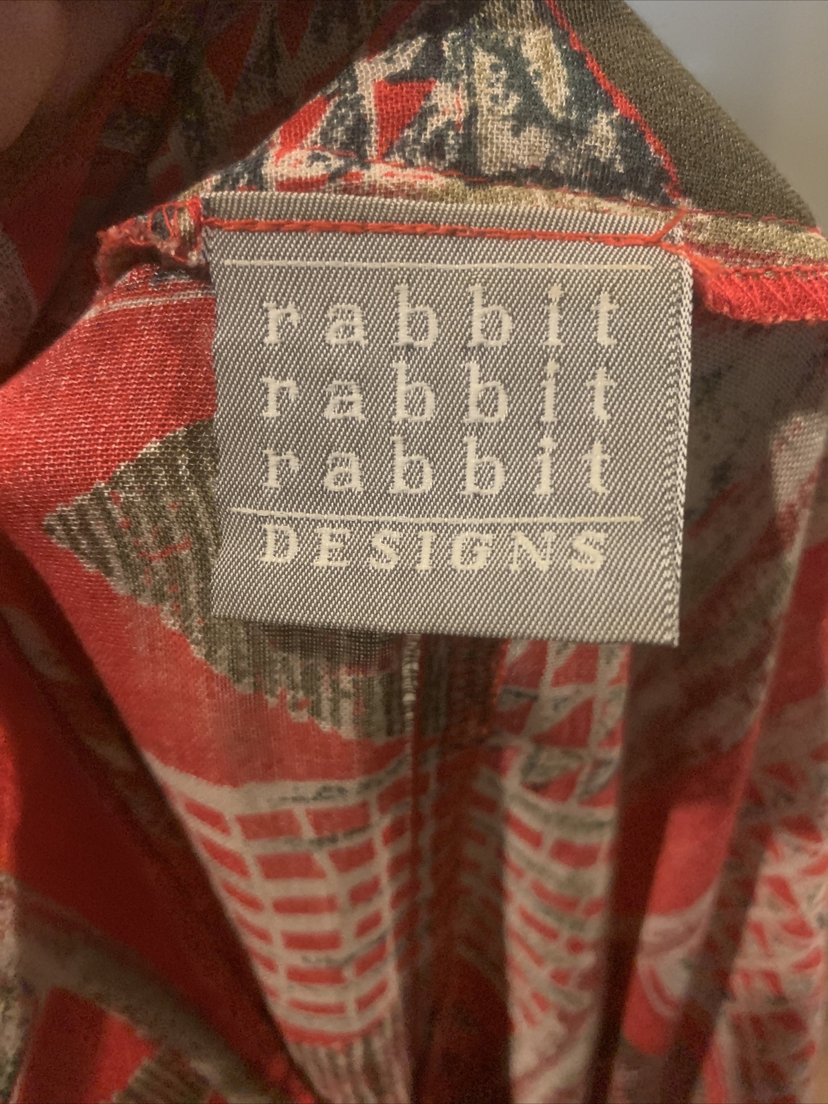 VINTAGE RABBIT DESIGNS ROOMY BOHO SHORT SLEEVE POCKETS MULTI COLOR DRESS SZ. M