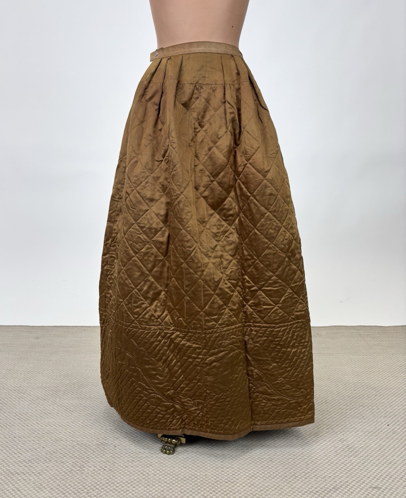 Antique 1890s Victorian Copper Brown Silk Quilted Winter Skirt Pioneerwear AS IS