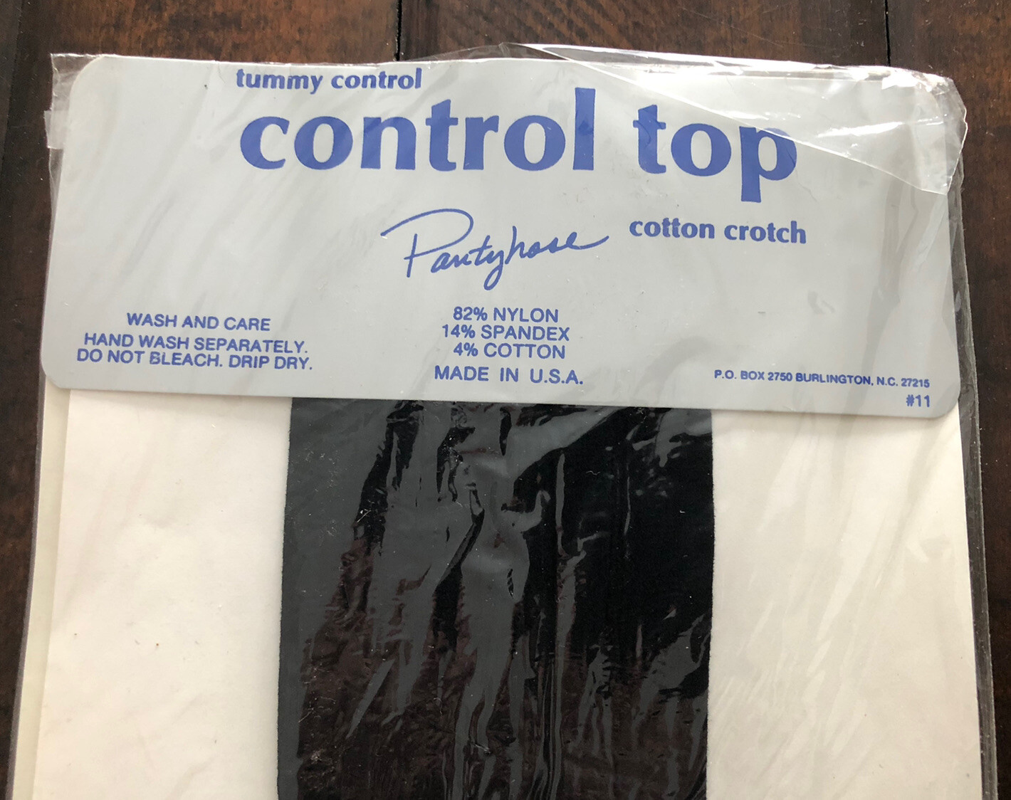 Vintage Control Top Pantyhose Medium Tall Black Cotton Crotch Tummy Control USA