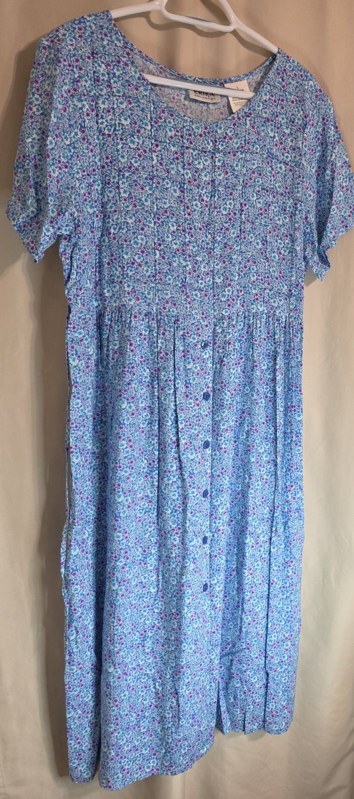 Vintage ERIKA COLLECTION Short Sleeve Cottage-Core Size Large Blue Ditsy Floral