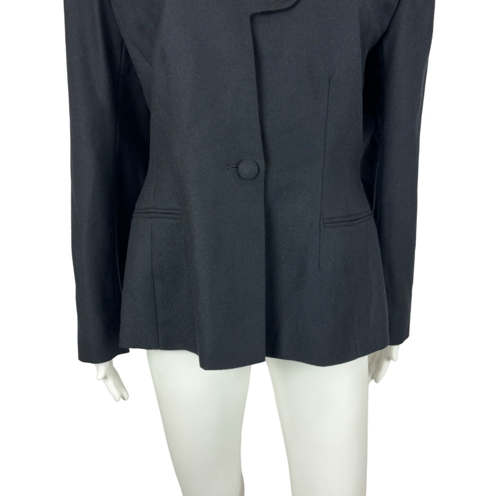 Vintage 80s Blazer Women&rsquo;s Large Black Wool Suit Jacket Leaf Closures Emmanuelle