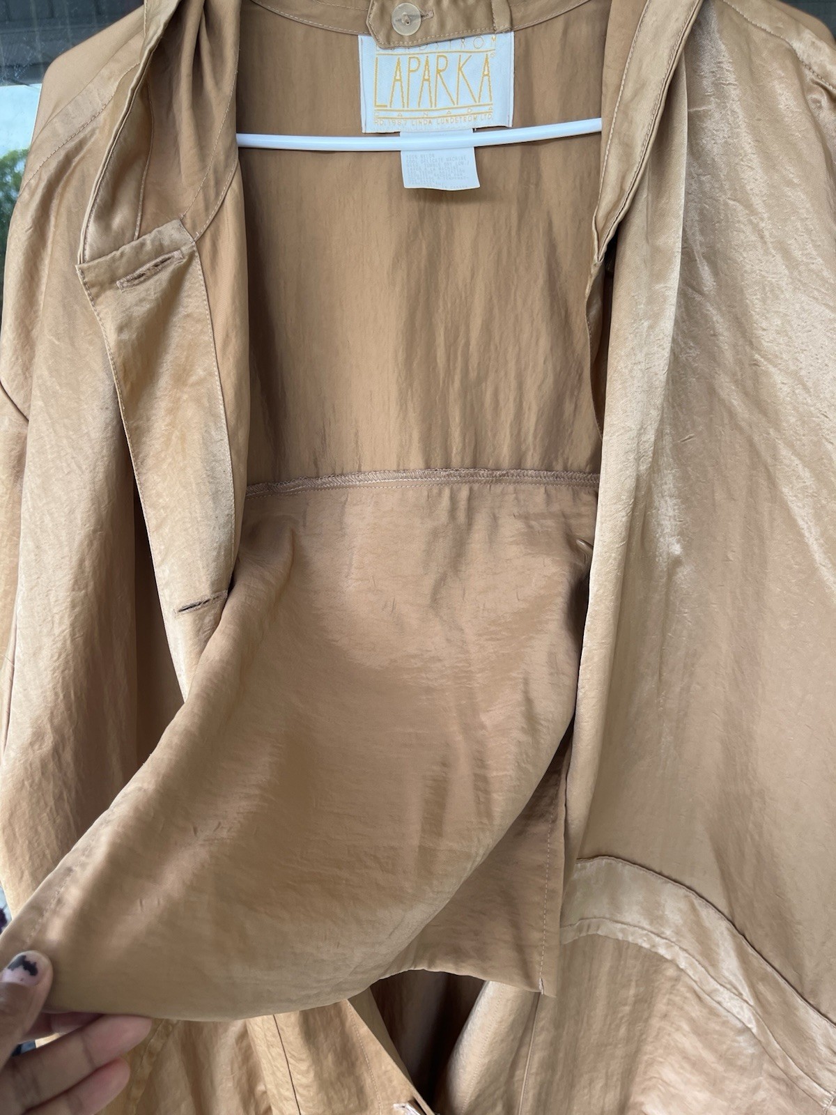 Rare Linda Lundstrom Metallic Bronze LaParka Oversized Hooded Trench Coat M