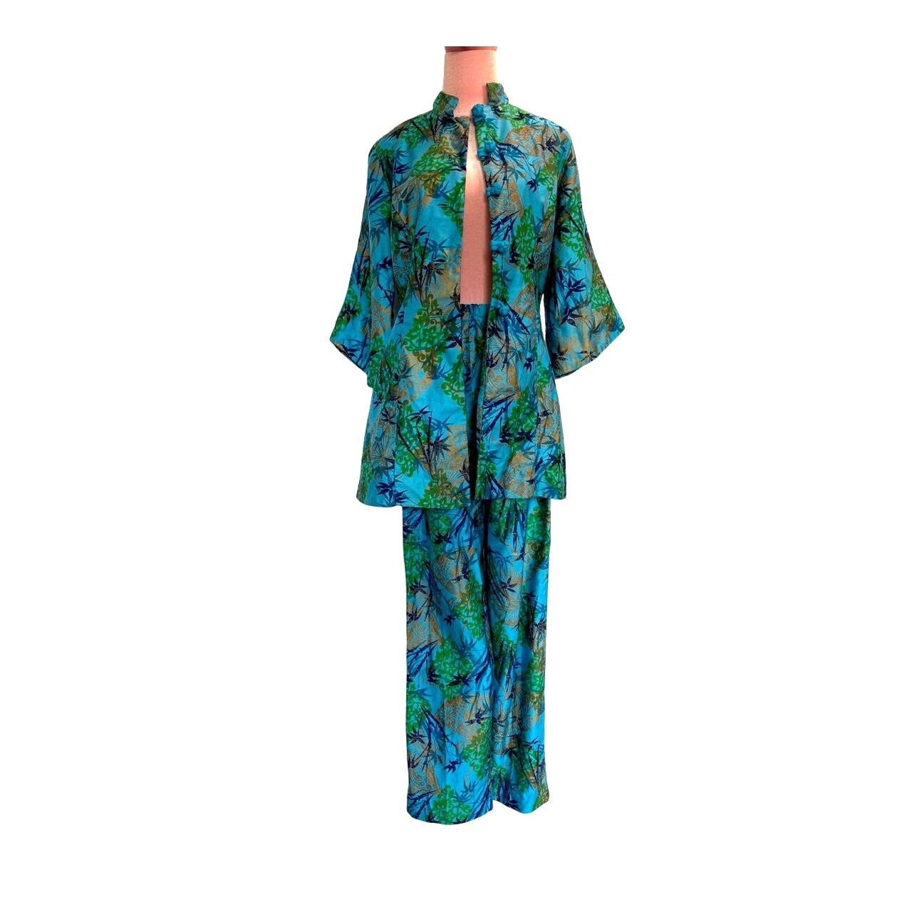 VTG 60 Alice Polynesian Fashions Jacket Pant Set TIKI Outfit Botanical Bamboo XS