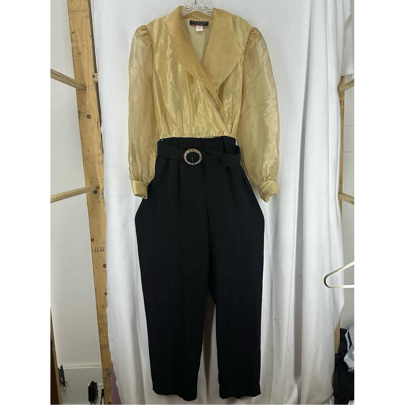Vintage 80s J.R. Nites Colorblock Gold Black Jumpsuit Women&rsquo;s Size 12