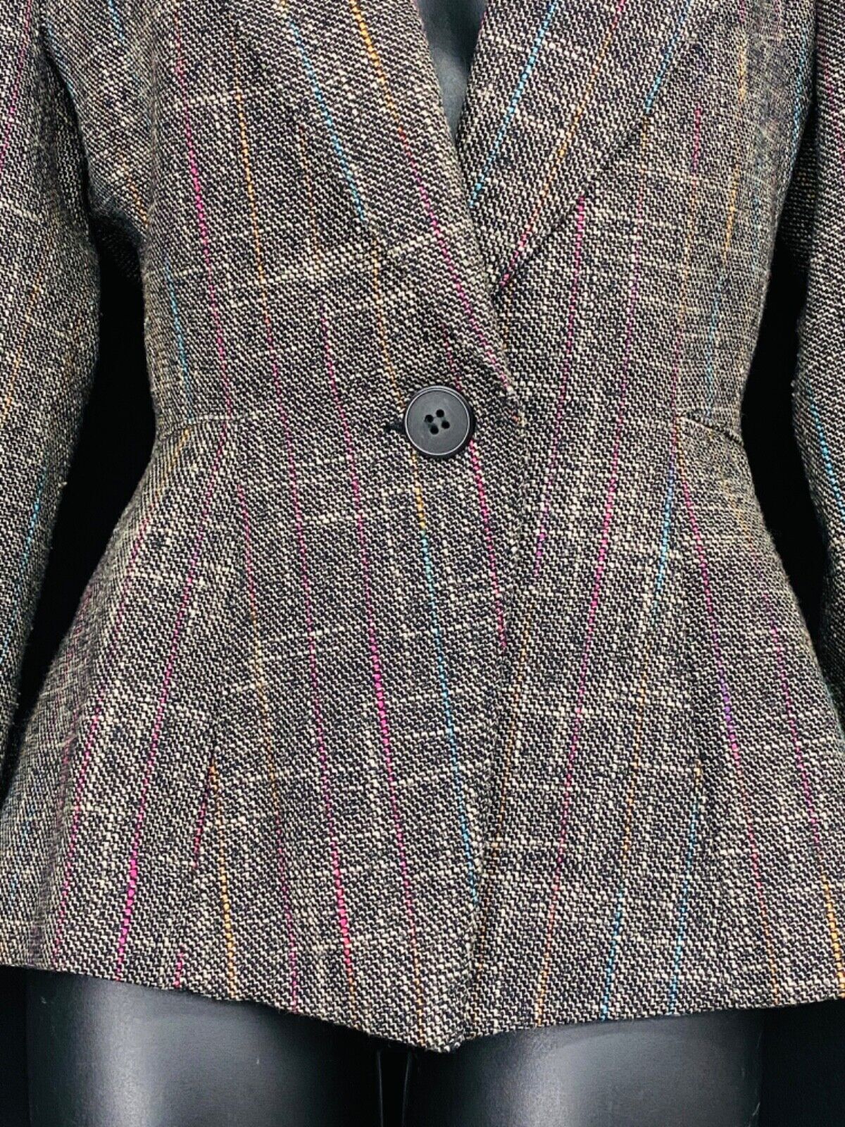 Vintage 1980s gray jacket, Victorian style wool rainbow blazer tailored S