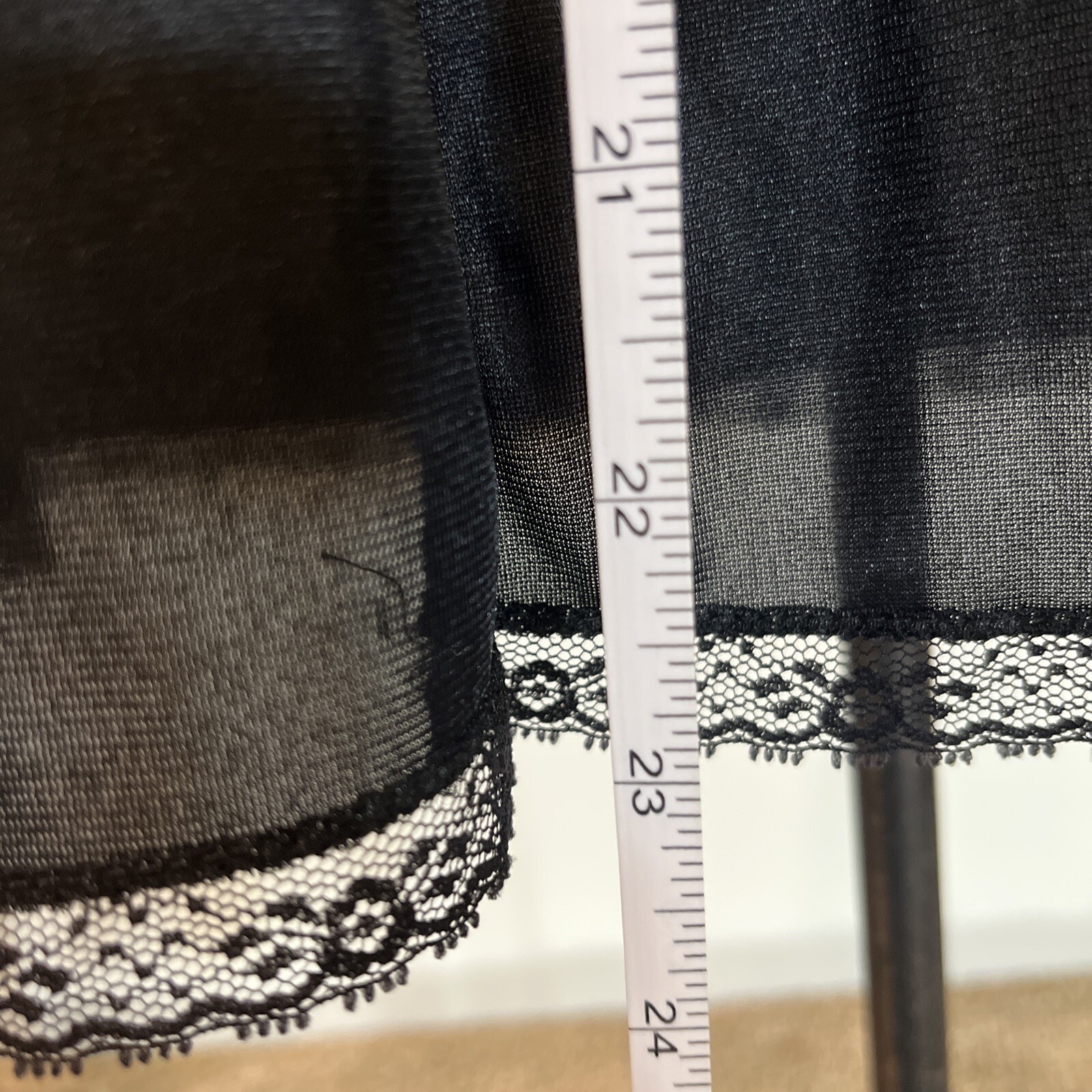 Vintage Powers Model Black Rayon Half Slip w Lace Size Small 23 In Long