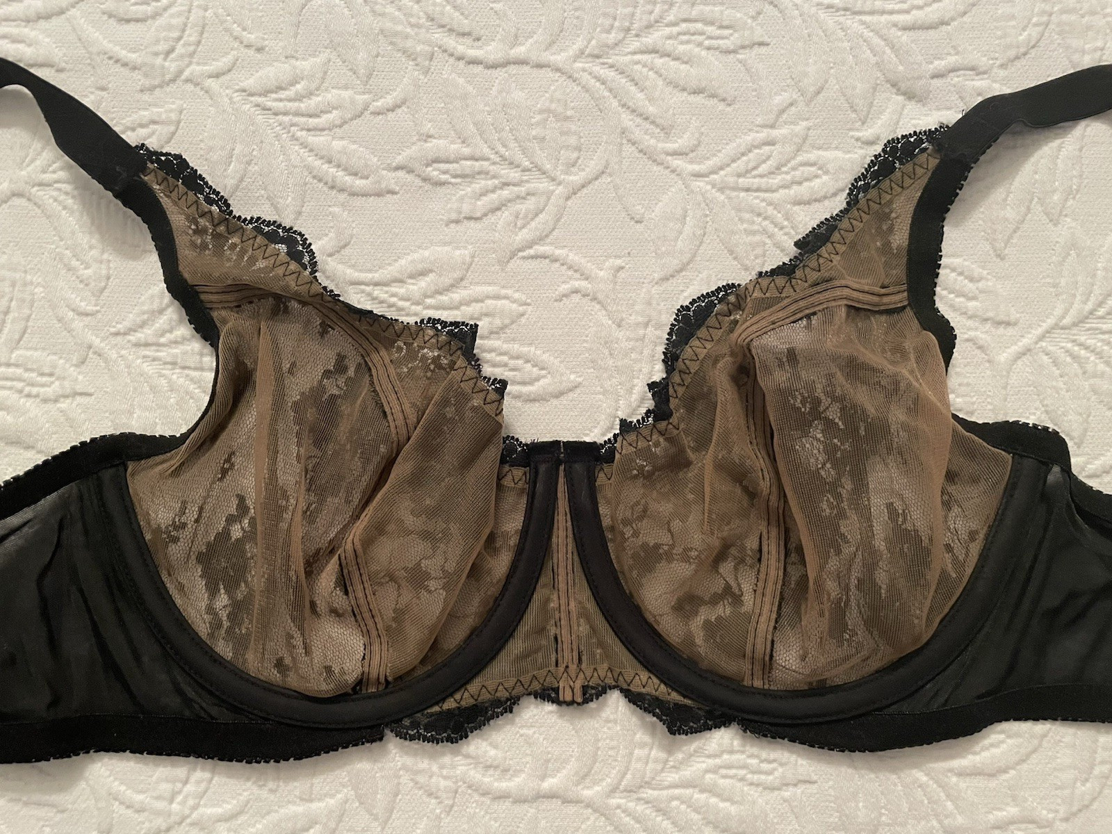 VTG Victoria Secret Bra 34D black floral lace underwired unlined 2001