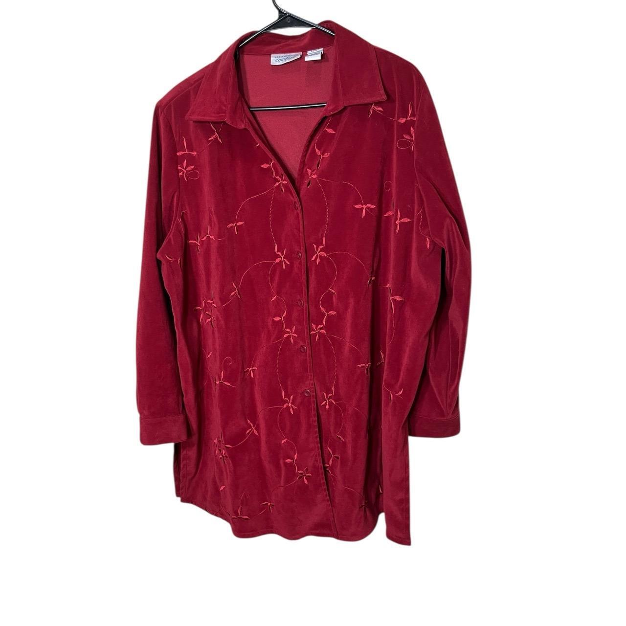 All American Comfort Red Vintage Long Sleeve Embroidered Floral Shirt Size 22W