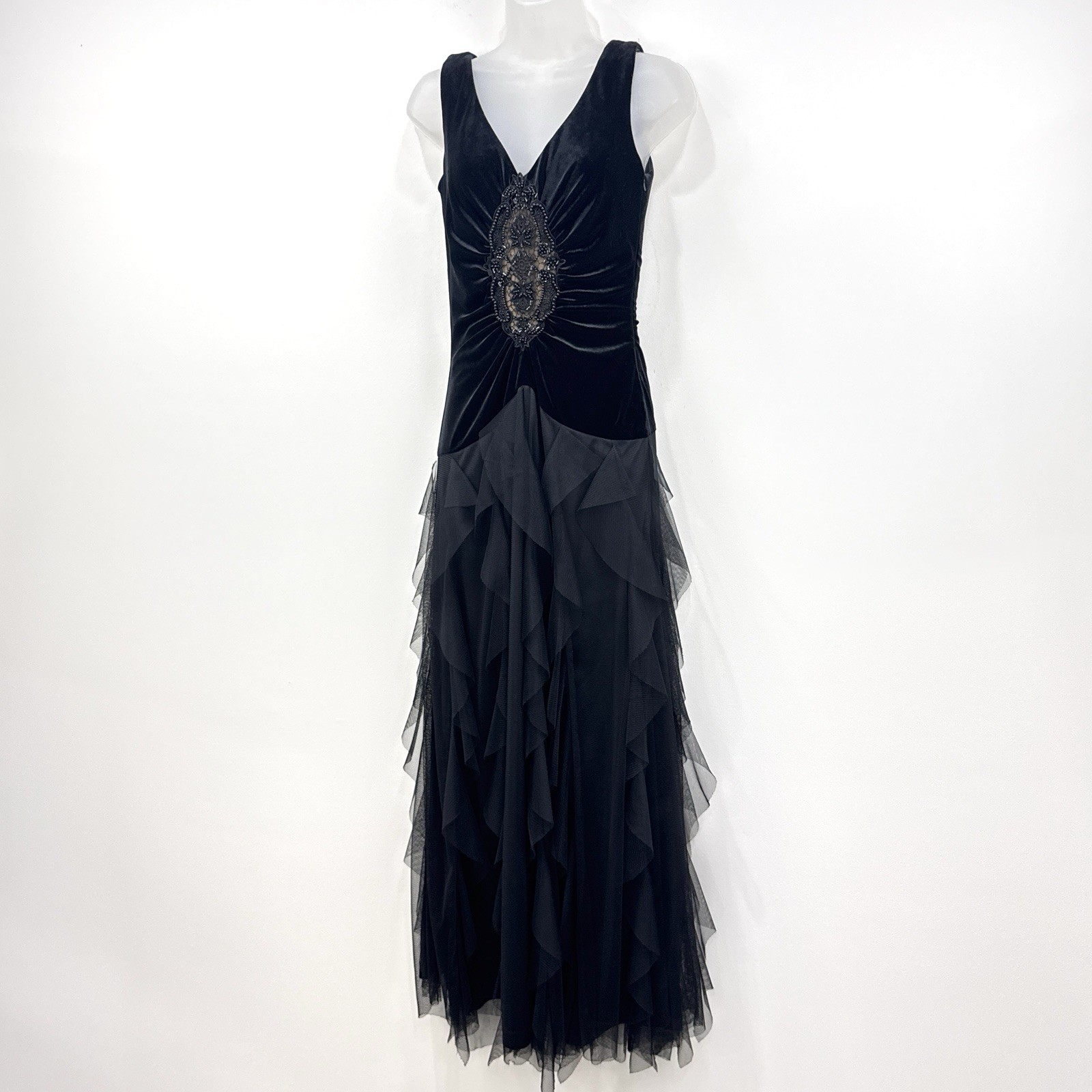 VTG 90s Jessica McClintock Dress 6 Velvet Tulle Basque Waist Gatsby Victorian
