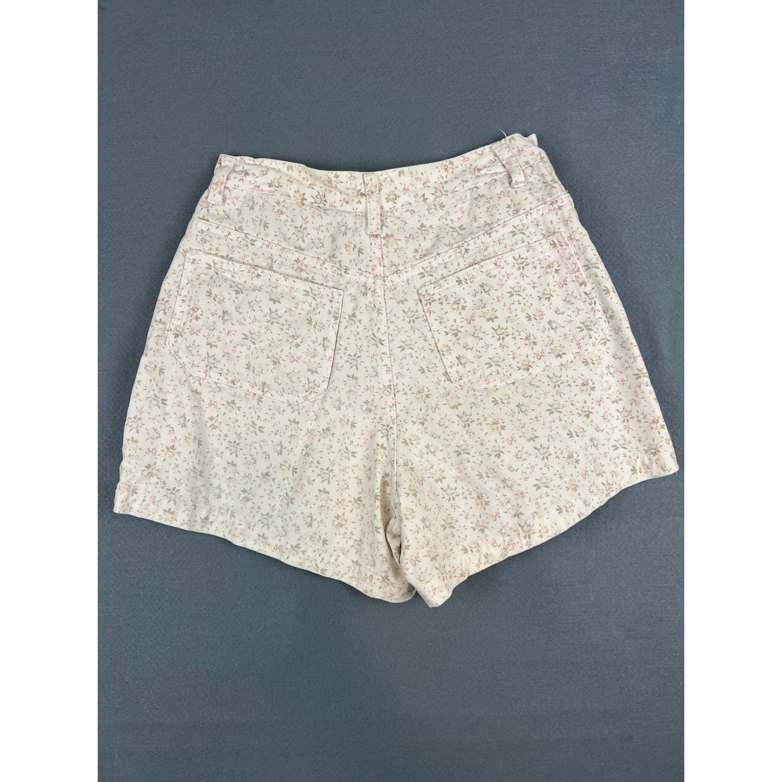 Sostanza Vintage Floral Denim Shorts Cottagecore Boho 90s Cream Cotton XS 0 2