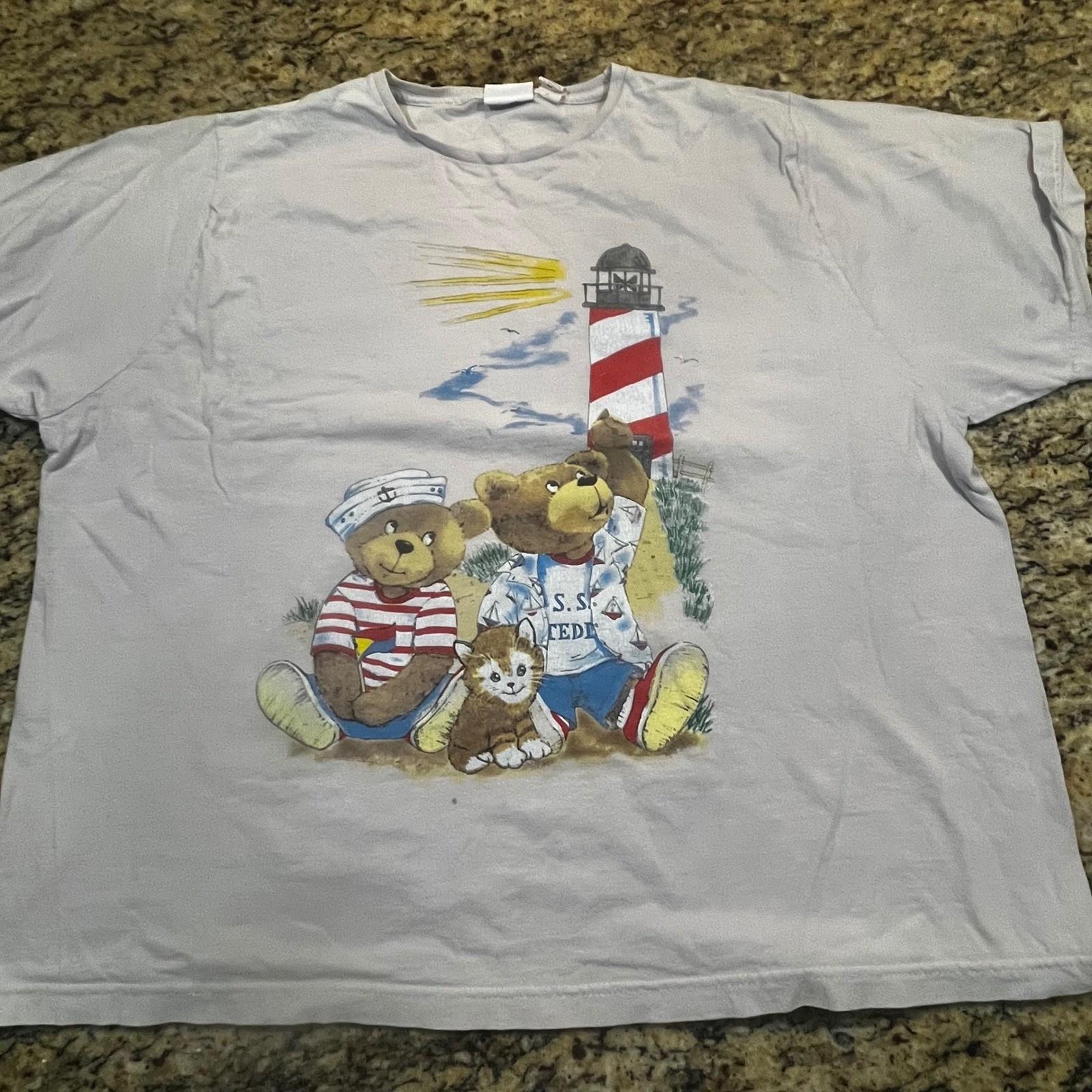 Vintage Bobbie Brooks Woman Teddy Bear Lighthouse Graphic T-Shirt Gray 22W 24W