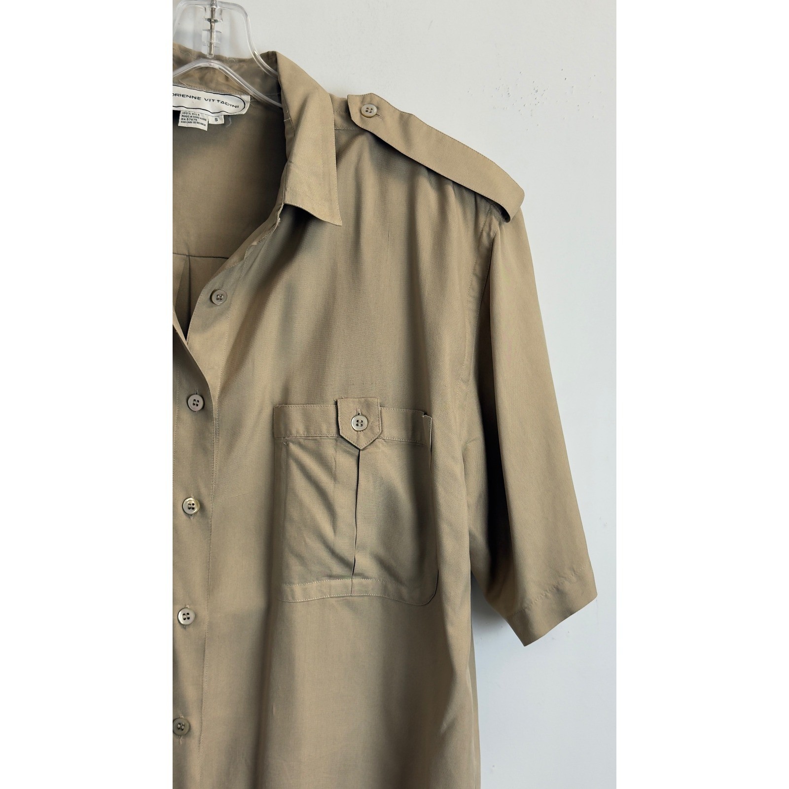 Adrienne Vittadini Vintage 100% Silk 2 Piece Safari Skirt Set Khaki Tan S/6