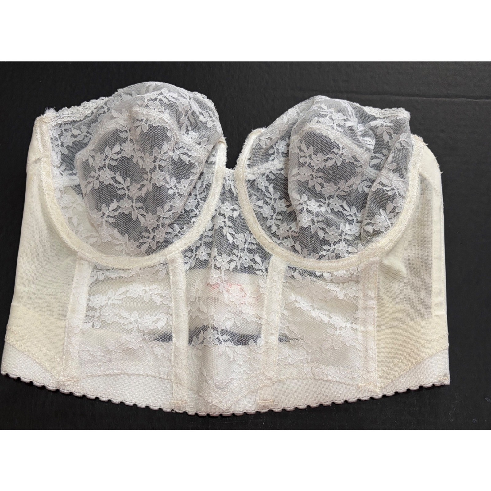 Young Smoothie BackLess 38D Ivory Lace Strapless Boned Bustier Bra VTG Bridal