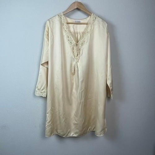 Lily of France Vintage Nightgown Womens M Yellow Satin Lace Grandmacore