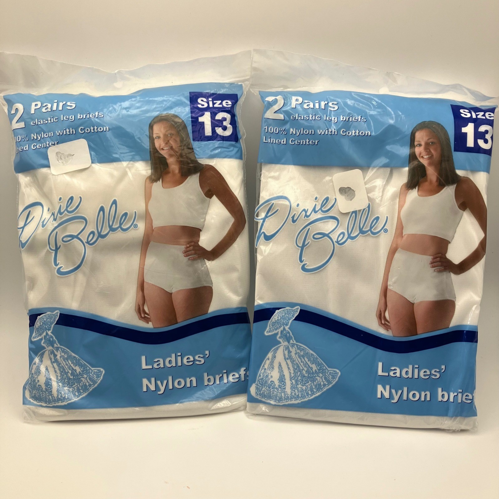 Dixie Belle Ladies Nylon Briefs Size 13 100% Nylon 2 Pairs Per Package (2 pkgs)