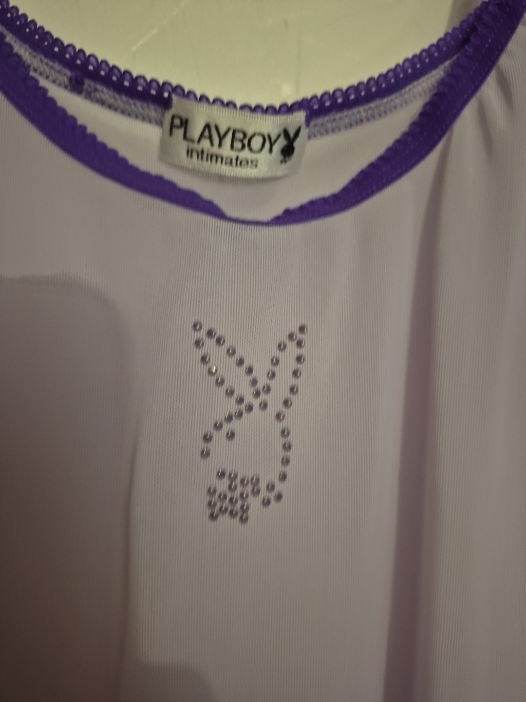 Y2k Vtg PLAYBOY INTIMATES Sheer Lavender/Purple Camisole Sz M RHINESTONE bunny