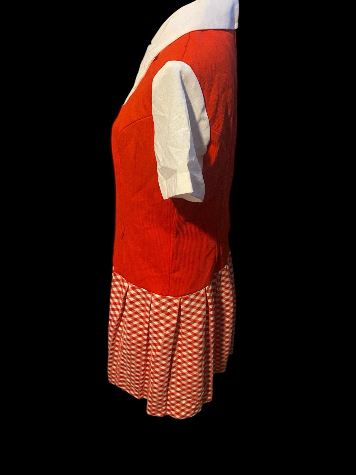 Vintage Stockton 70s Dress Red White Plaid Collar/ Mindi Dress. Size M-L.