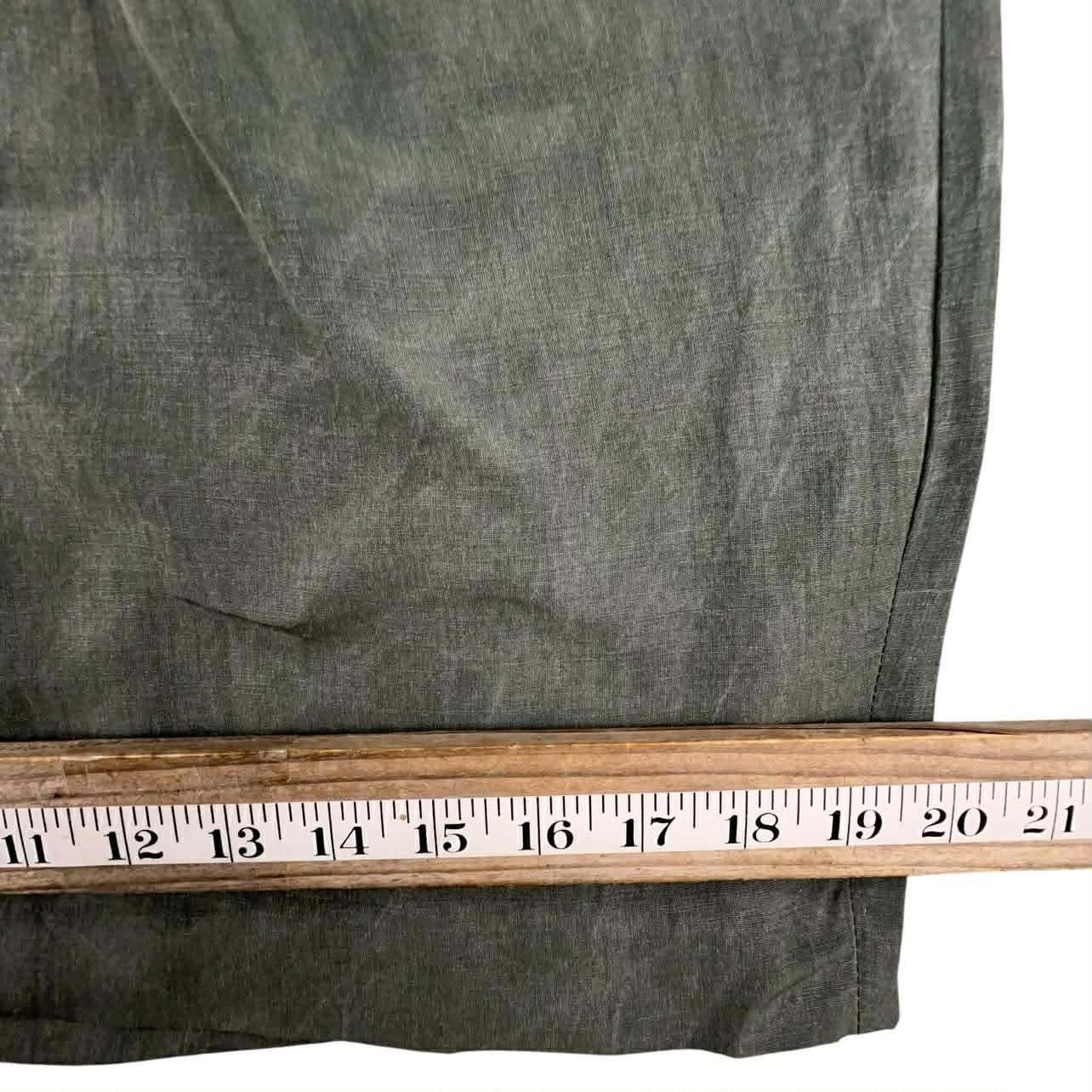 Vintage Jonathan Martin Olive Green Button Front Corset Waist Puffy Sleeve Dress