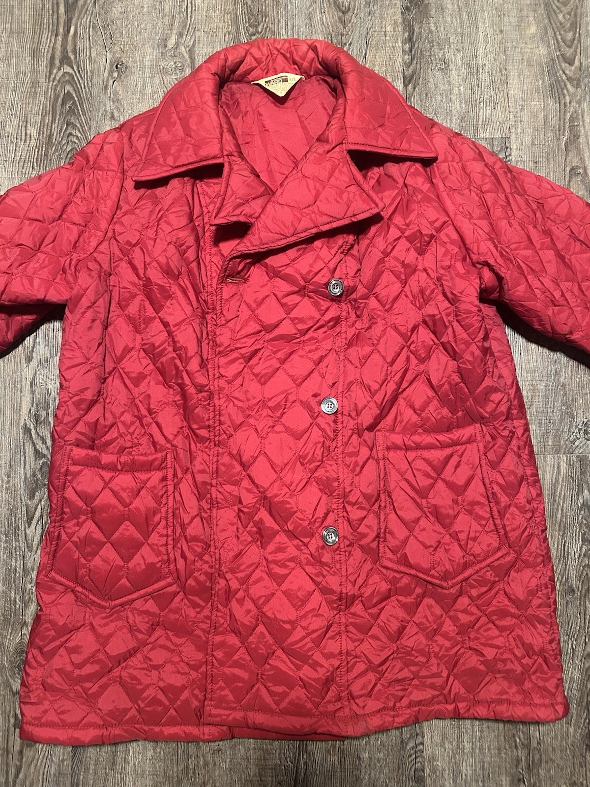 Vintage Montgomery Ward Quilted Long Jacket Red Women&rsquo;s Size 22 1/2 True 70s
