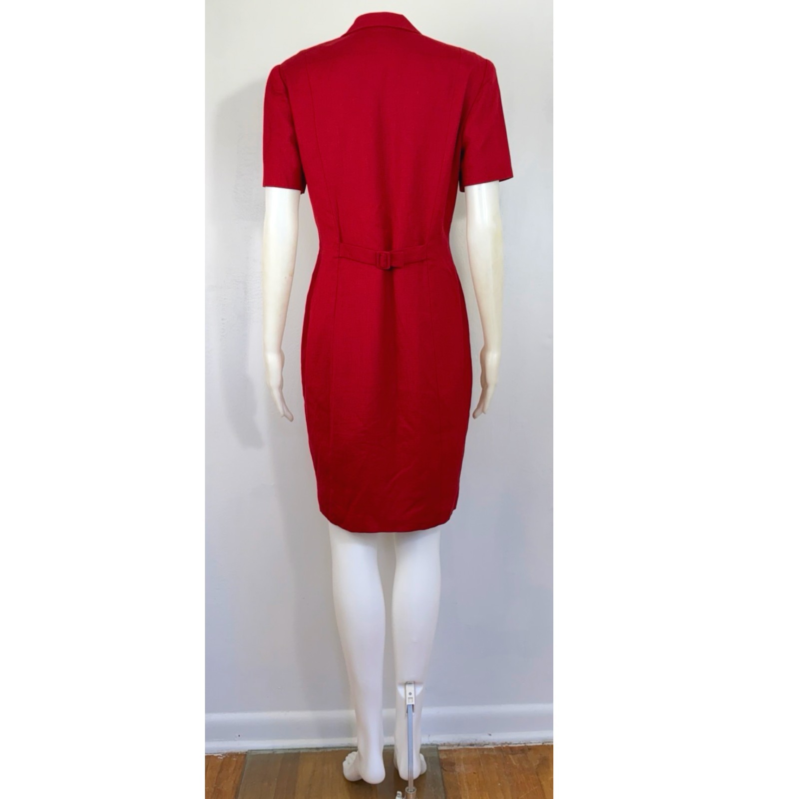 Vintage Red Button-Front Blazer Dress Size Medium Linen Blend Short Sleeve Shirt