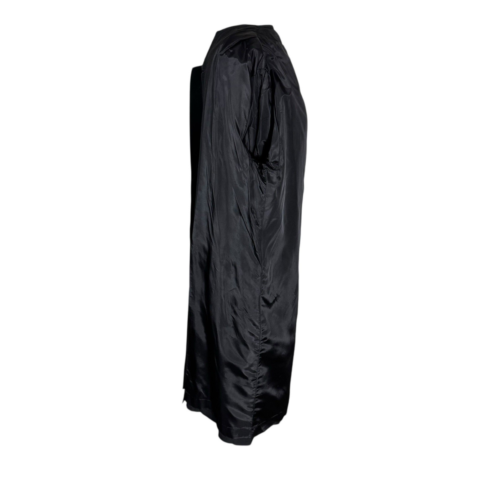1950’s Black Faille Cocoon Coat Elegant Split Mandarin Collar Dolman Sleeve