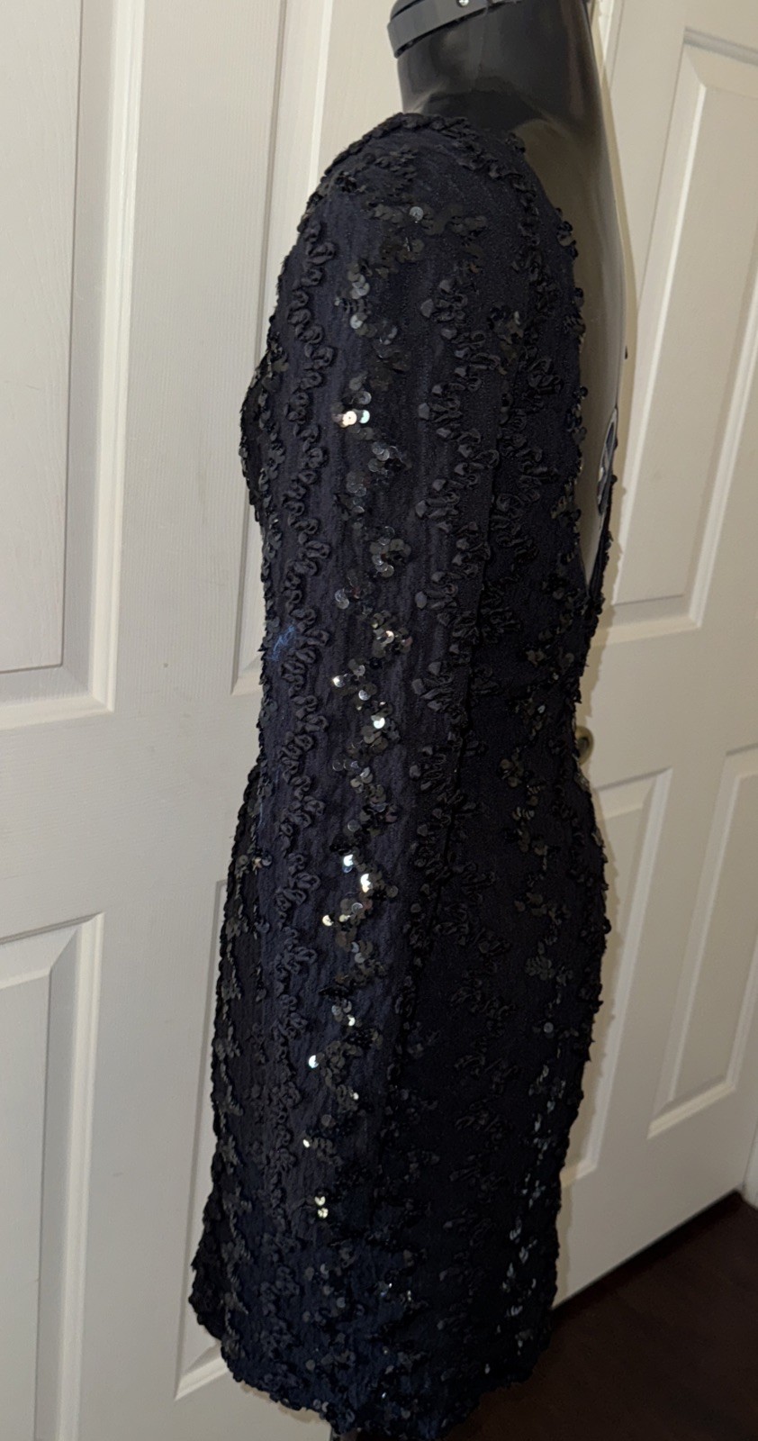 Vintage A La Carte California Stretch Body Con Ribbon Lace Sequin Black Dress S