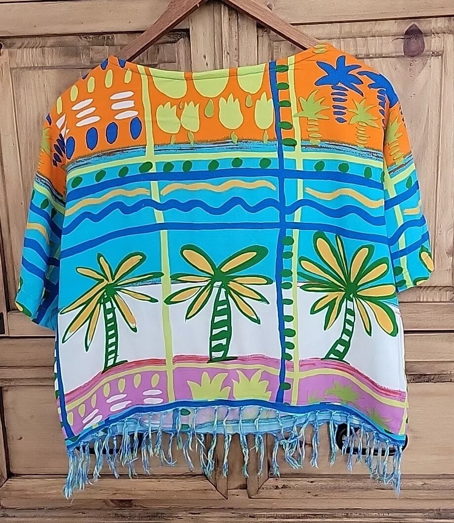 Vintage SPA Crop Top Sz Med-Lg-Hawaiian Beaded-Embellished Fringed-Art to Wear