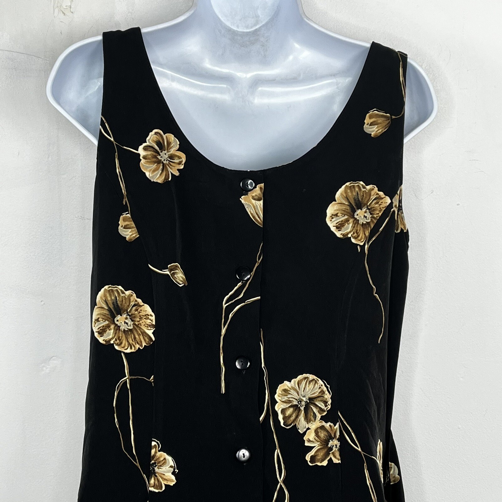 Basic Editions Sun Dress Sz 6 Black Floral Asymmetrical Hem 80s 90s Y2K VINTAGE