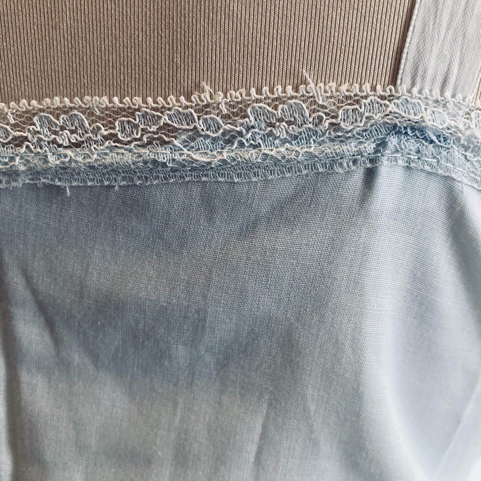 1970s Poly cotton Eyelet Lace Midi Slip Pastel Baby Blue Lingerie Pinup Hippie