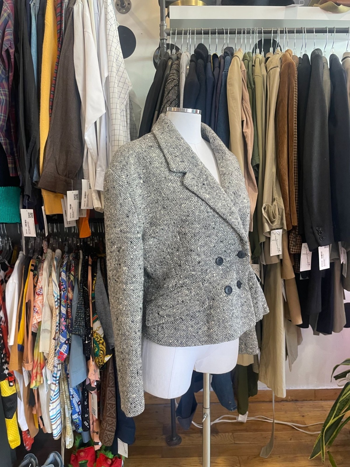 Vintage Byblos Gray and White Double Breasted Tweed Blazer