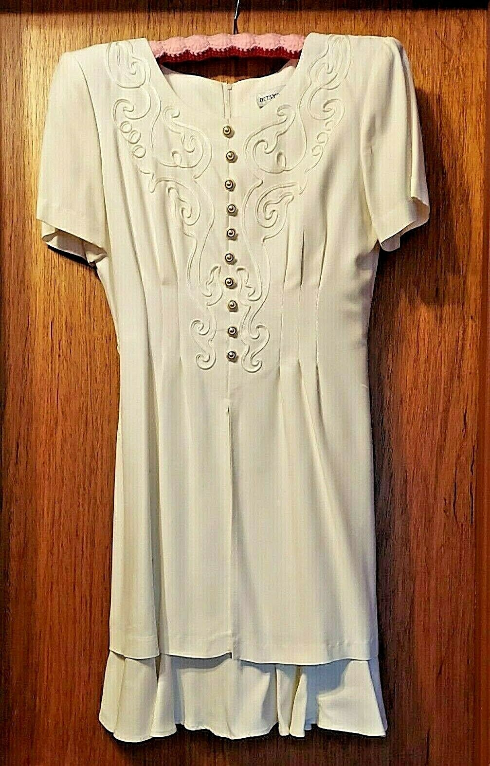 Vintage 1980&rsquo;s Betsy&rsquo;s Things Rayon/Acetate Dress Ivory Women&rsquo;s Size 9/10