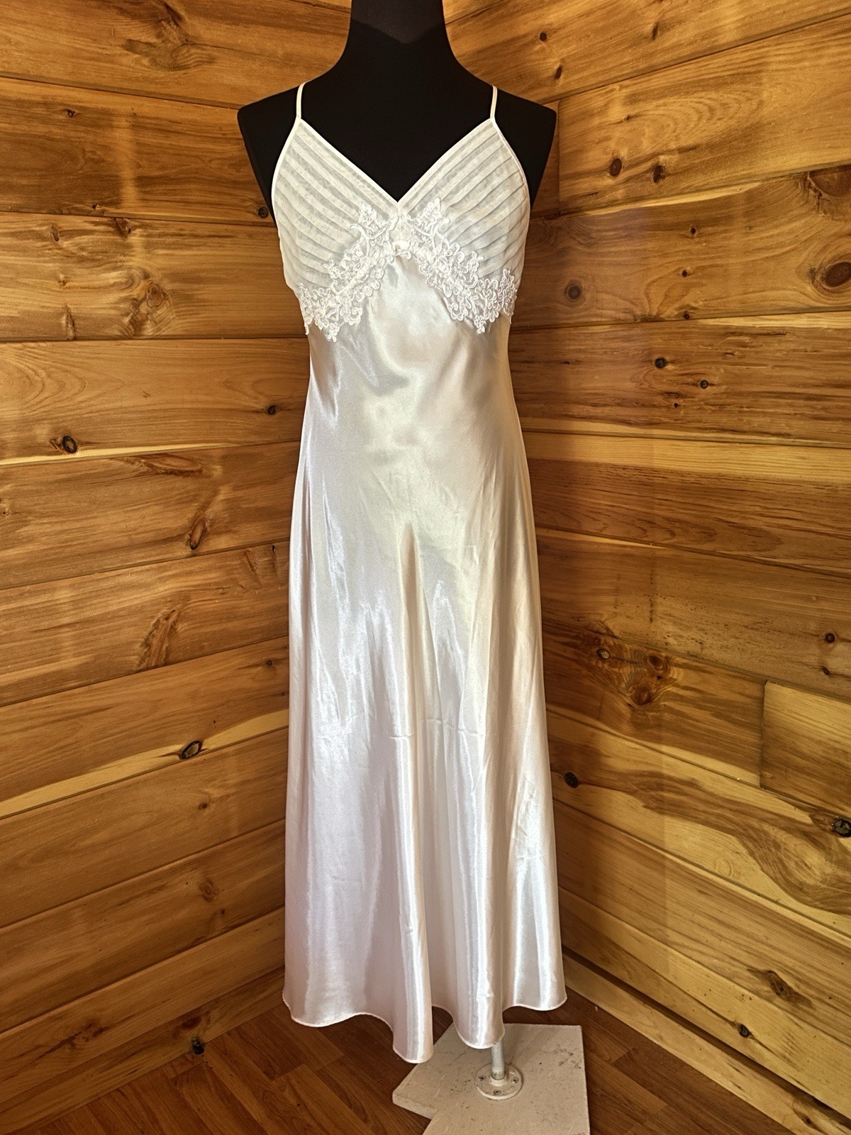 Vtg Parisian Intimates Liquid Satin Bridal Peignoir Robe Nightgown Set White – L