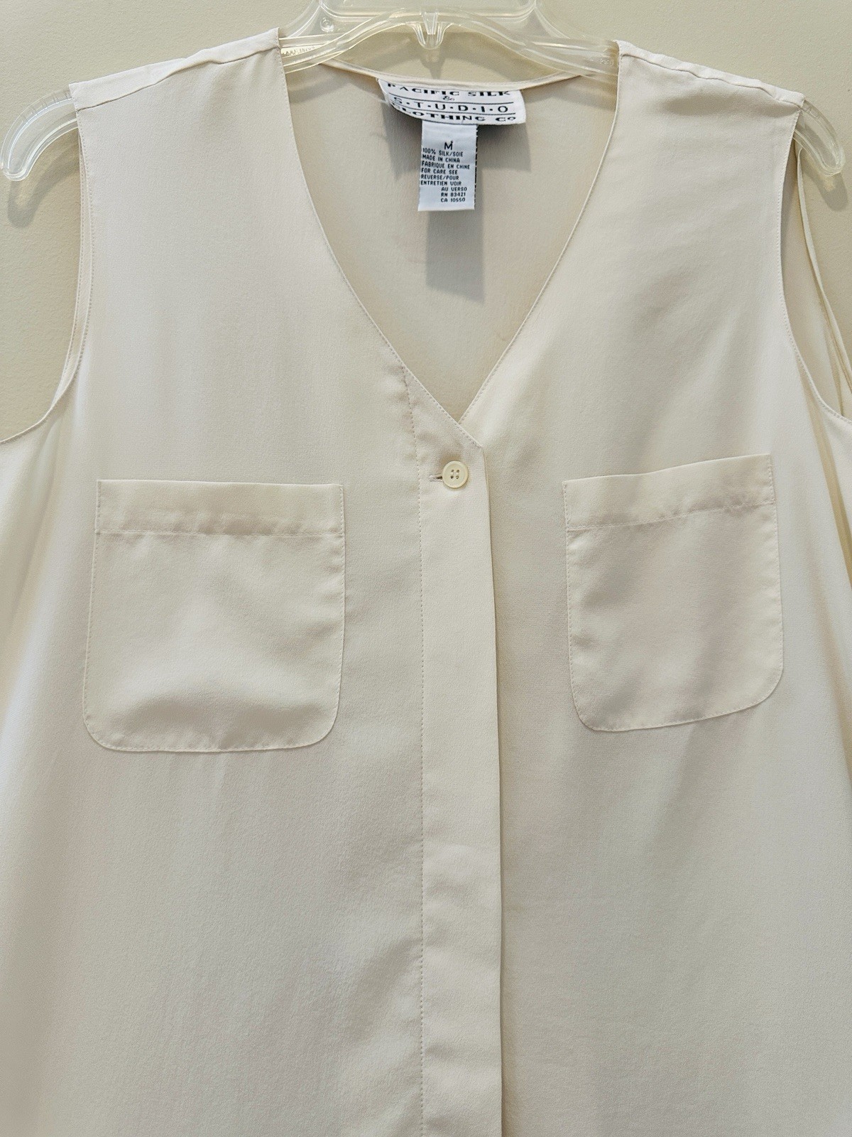 NwT VTG Pacific Silk & Studio Women 100% Silk Sleeveless Blouse Ivory Sz M Retro