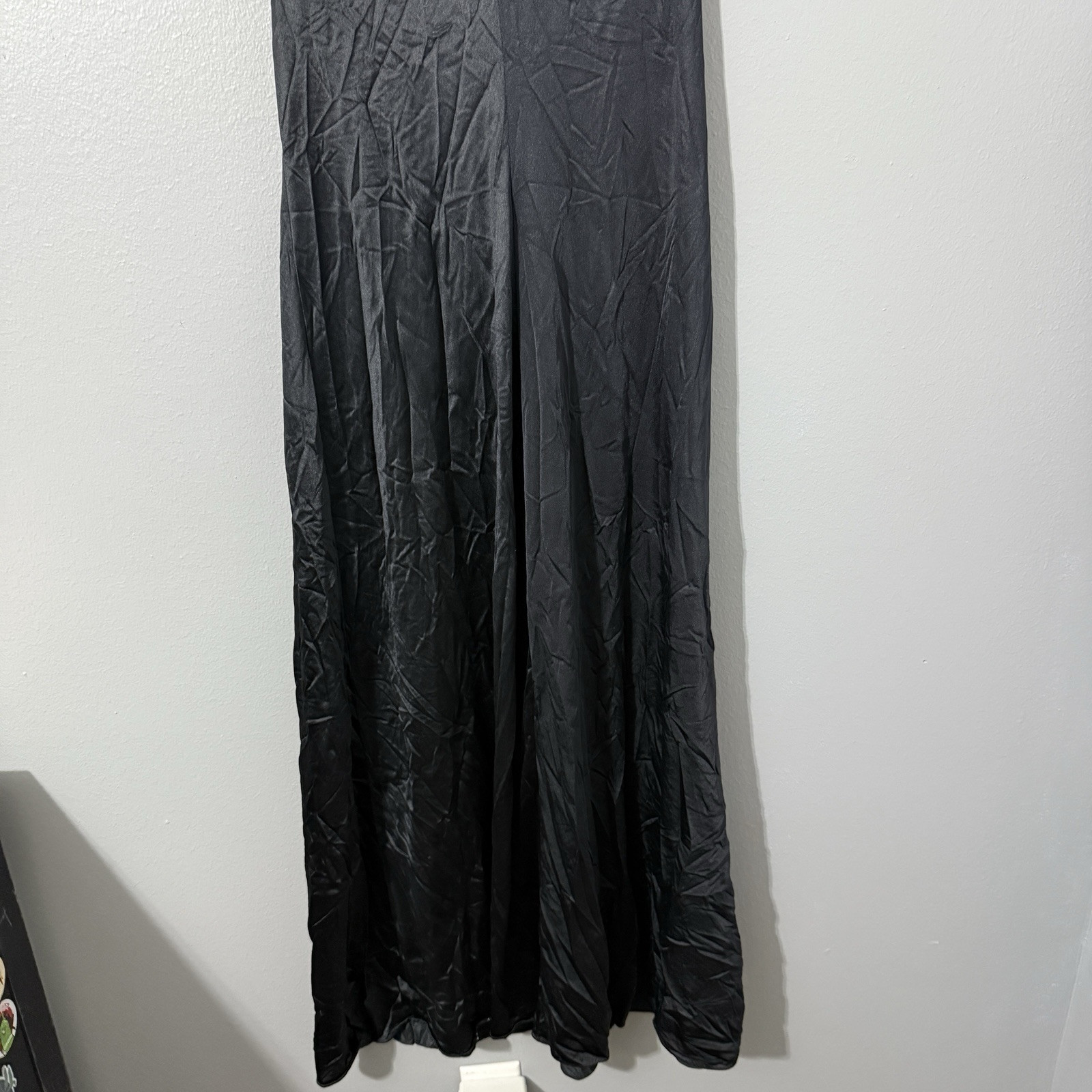 Vintage Vanity Fair Nightgown Black Maxi House Dress Plunge Neck Floral Details
