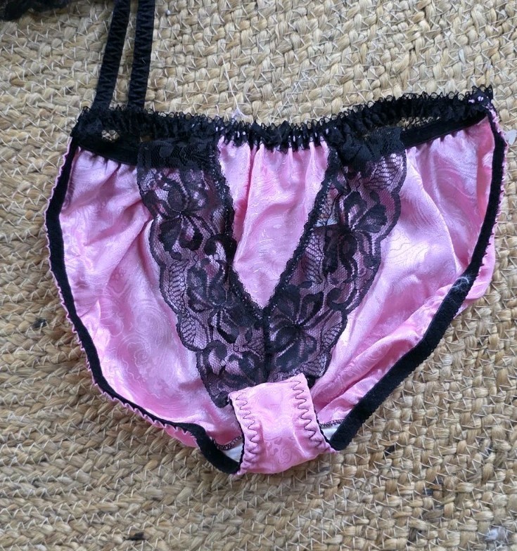 VTG 80s Bubblegum Pink Black Lace Satin Ruffle Strapless Fairy Garter Set Large