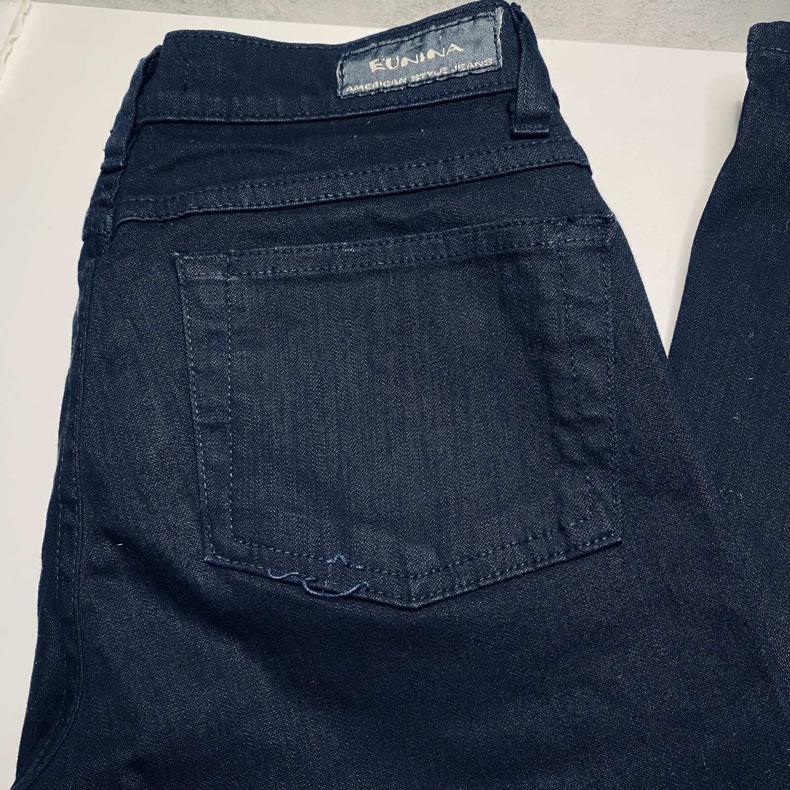 Vintage 1990s Eunina American Style Jeans, Black, Flare 9”, Size 5, Jr. 28x31x34