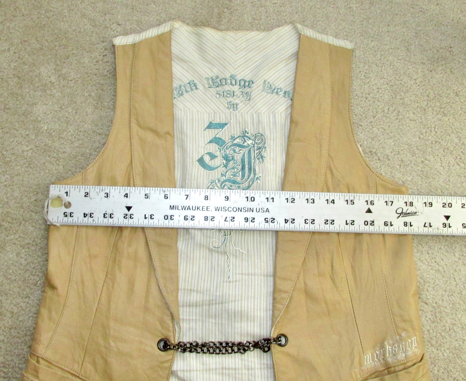 VTG Y2K Johnny Was 3 J Workshop Leather Embroidered tie back Vest M VERY RARE