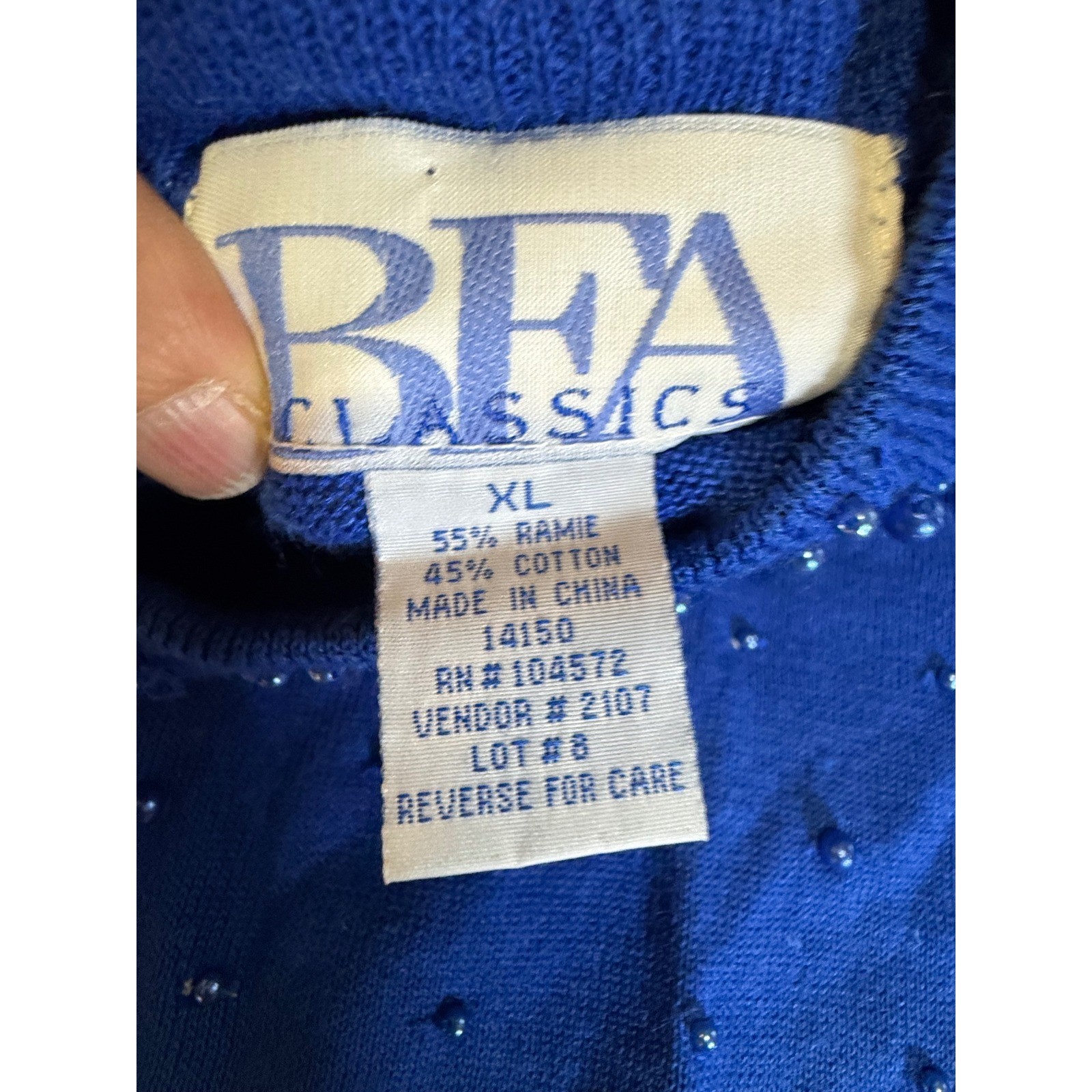 Vintage BFA Classics Beaded Sweater XL Royal Blue Ramie Cotton 90s Grandma Core