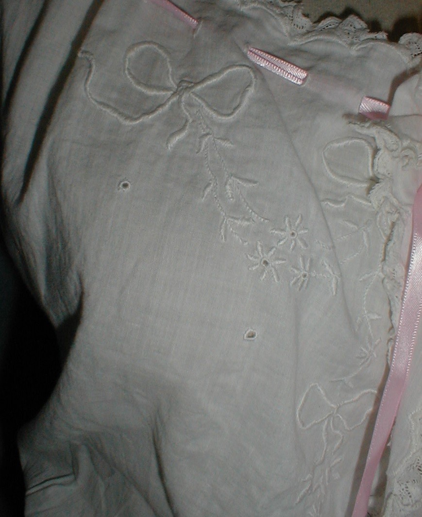 Frilly Antique Dress Slip Victorian 1890 Embroidered White Cotton