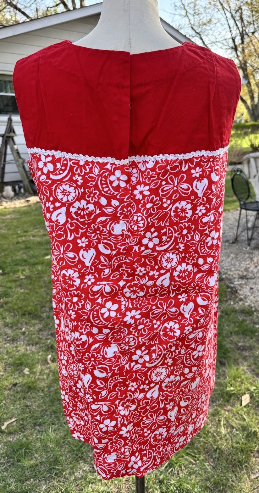VTG Mod 60s Go Go Red Mini Dress Handmade Size XL 36x42x44&Prime; Floral 30&Prime;L