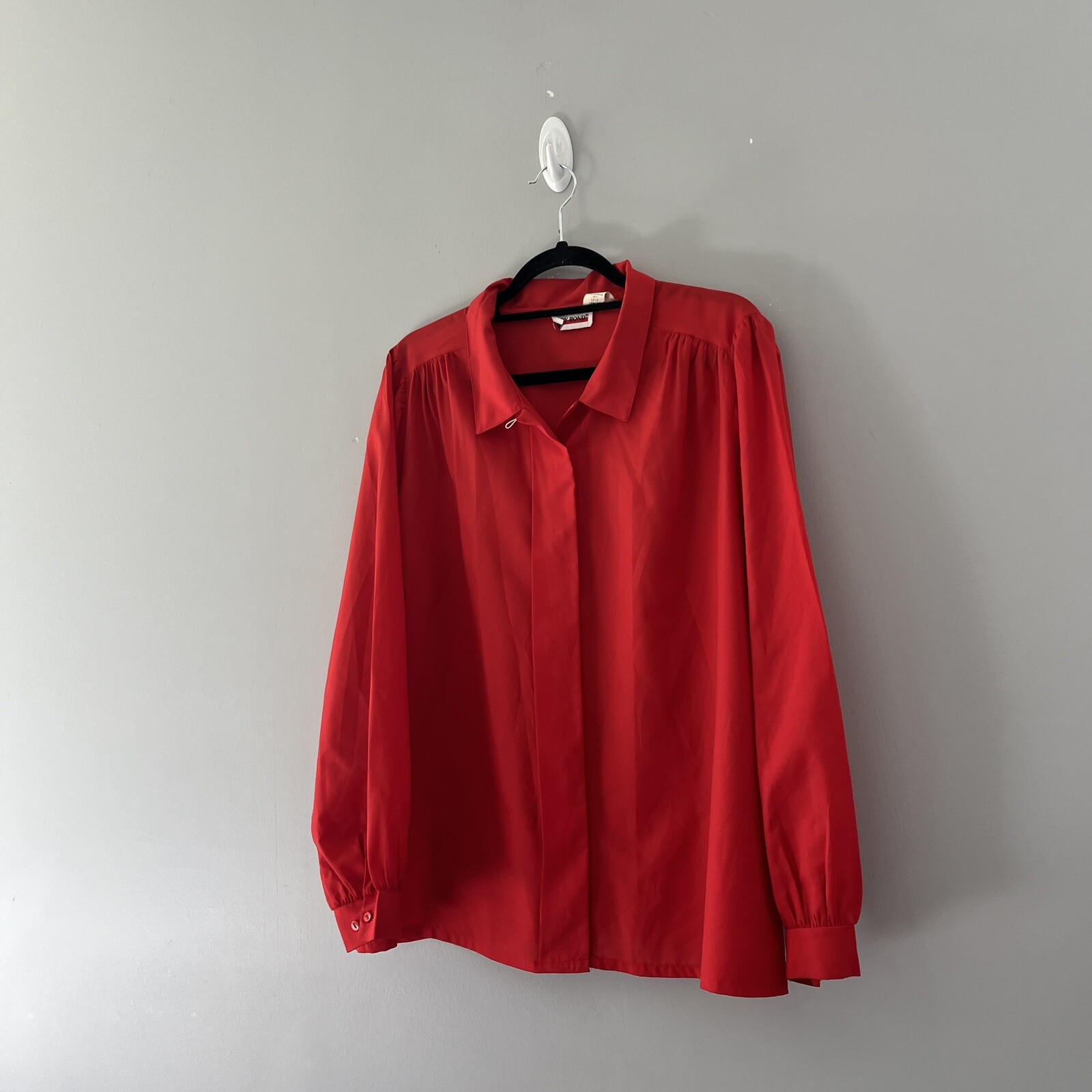 Vintage Judy Bond Button Up Blouse Sheer Red Plus Professional Colorful Size 24W