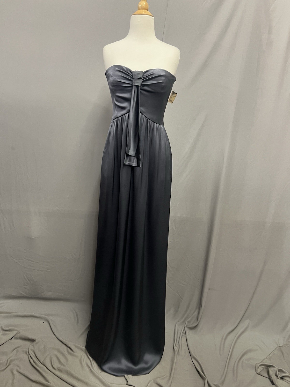 Grecian Style Emperor Armani Charcoal Gray Satin Evening Dress Made In Italy