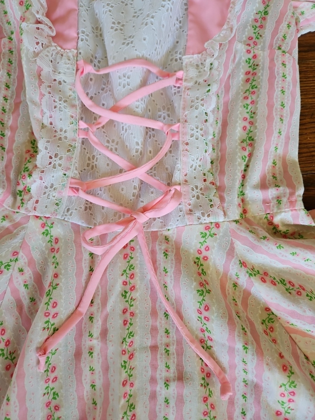 Vtg Partners Please Malco Modes Pink Dress Lace Square Dance Cottage USA Size 8