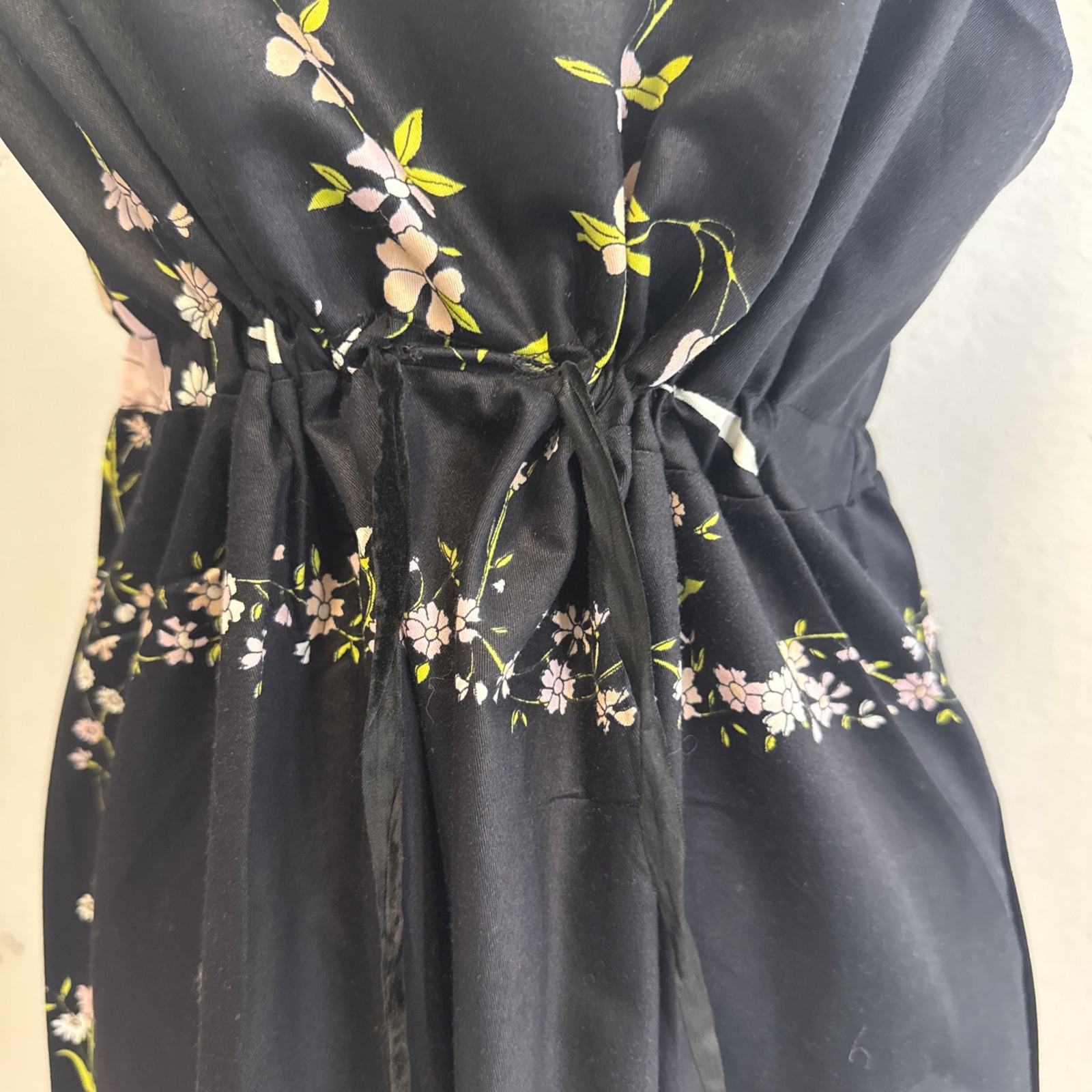 Vtg Dutchess Individually Yours Maxi Dress M Black Floral Babydoll Cottagecore