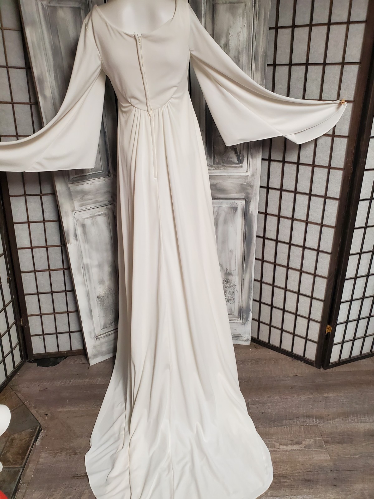Vtg XS-S Wedding Dress 70s Full Angel Wing Sleeve boho medieval gothic Ooak gown