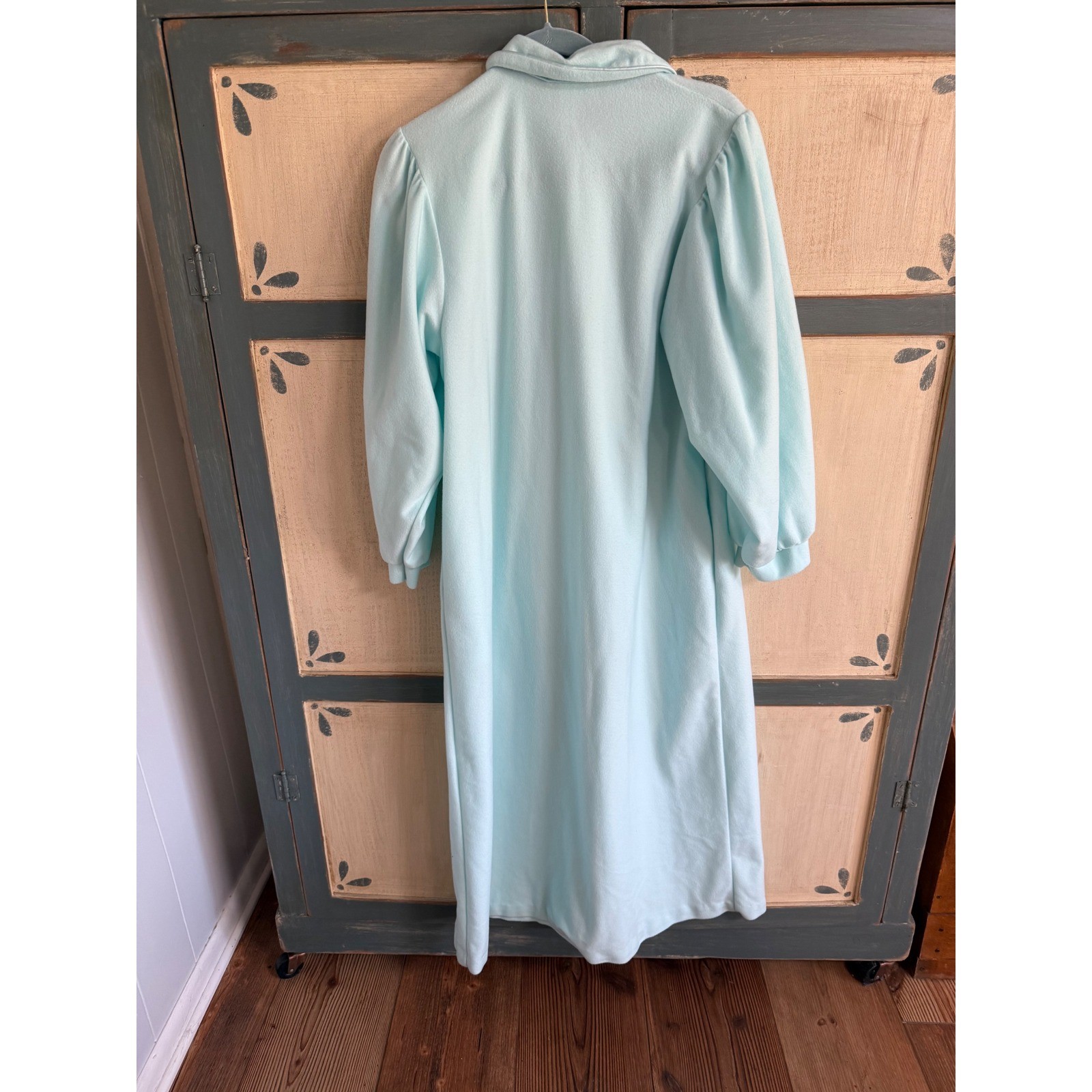 Vintage Apostrophe Sears Robe Blue Fleece Lace Rose Zip Housecoat Medium 12-14