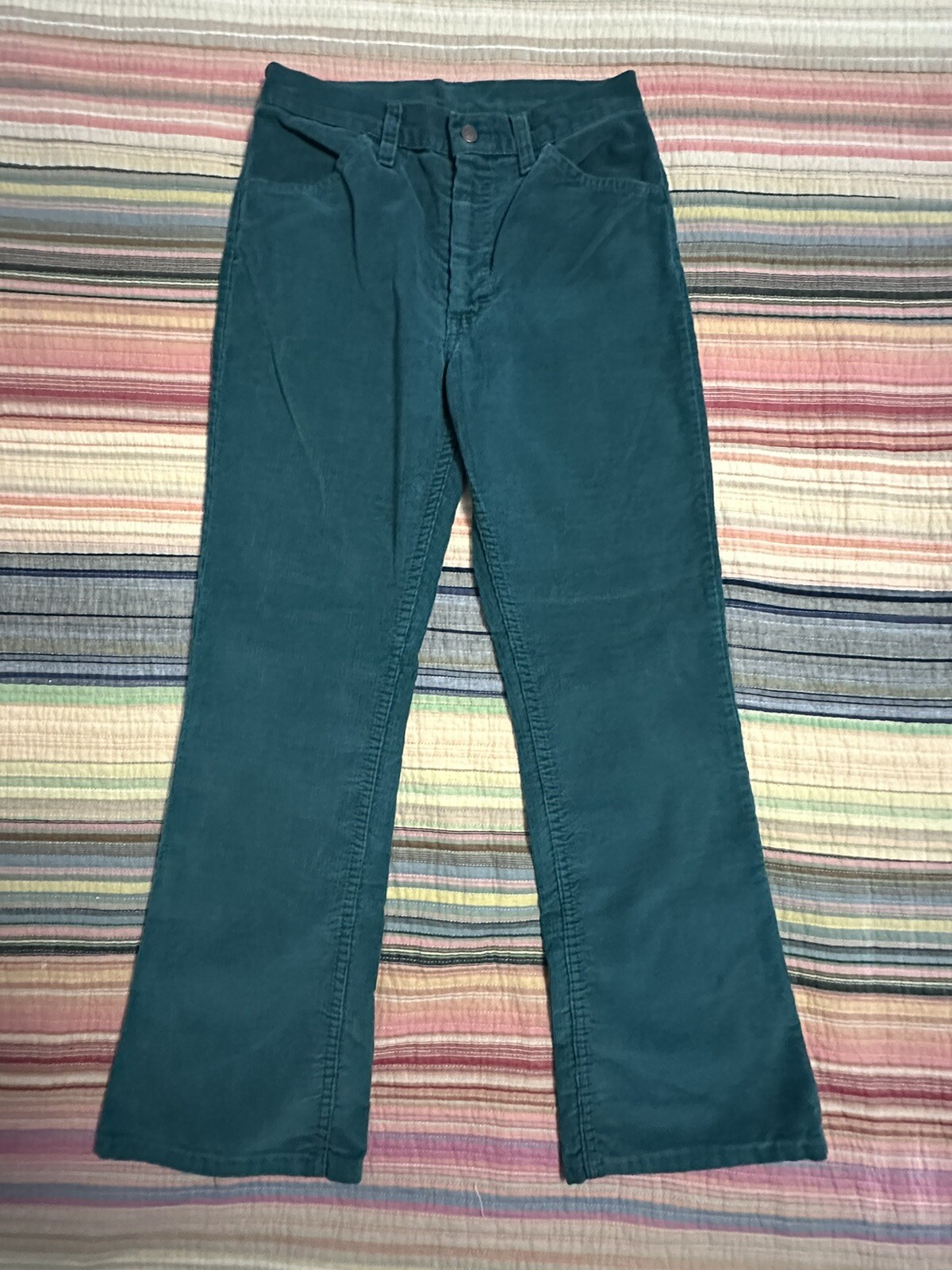 Vtg 70s J. C. Penney Corduroy Pants Youth Sz 16 Dark Green Flare Out Leg Zip