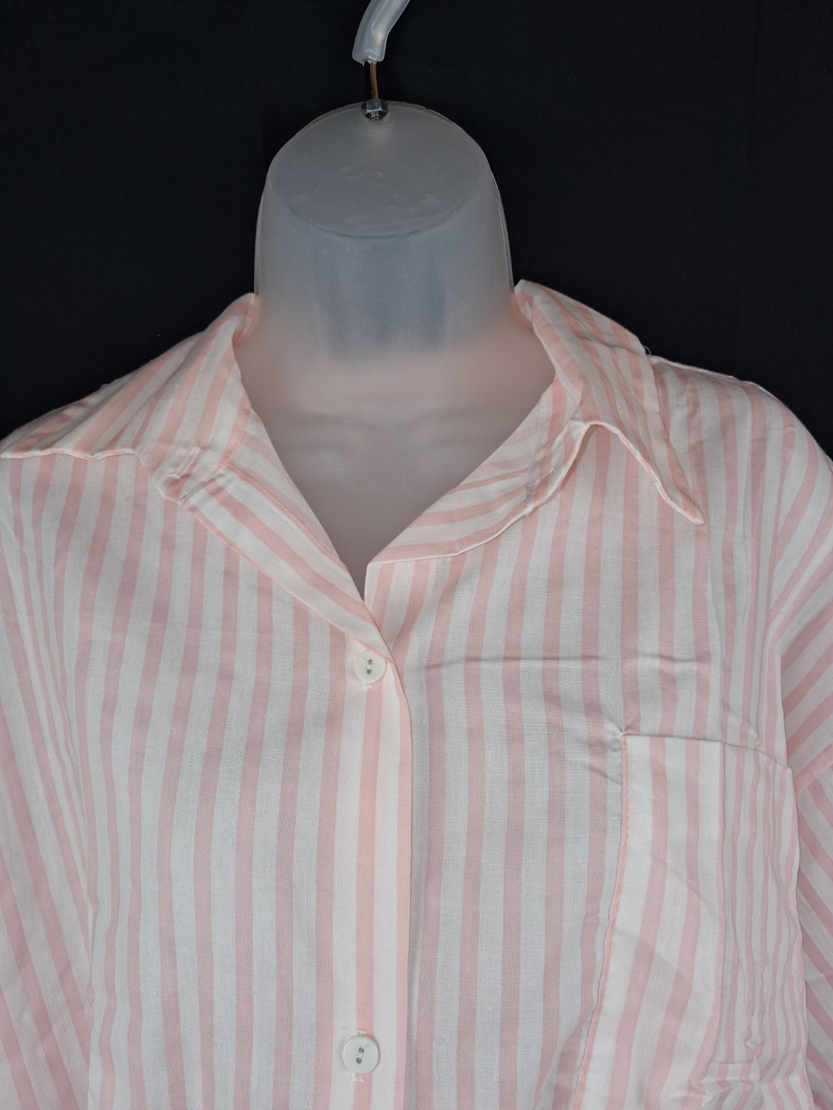 VTG Carole Pink & White Striped Short Sleeve Top And Shorts Pajama Set Size L