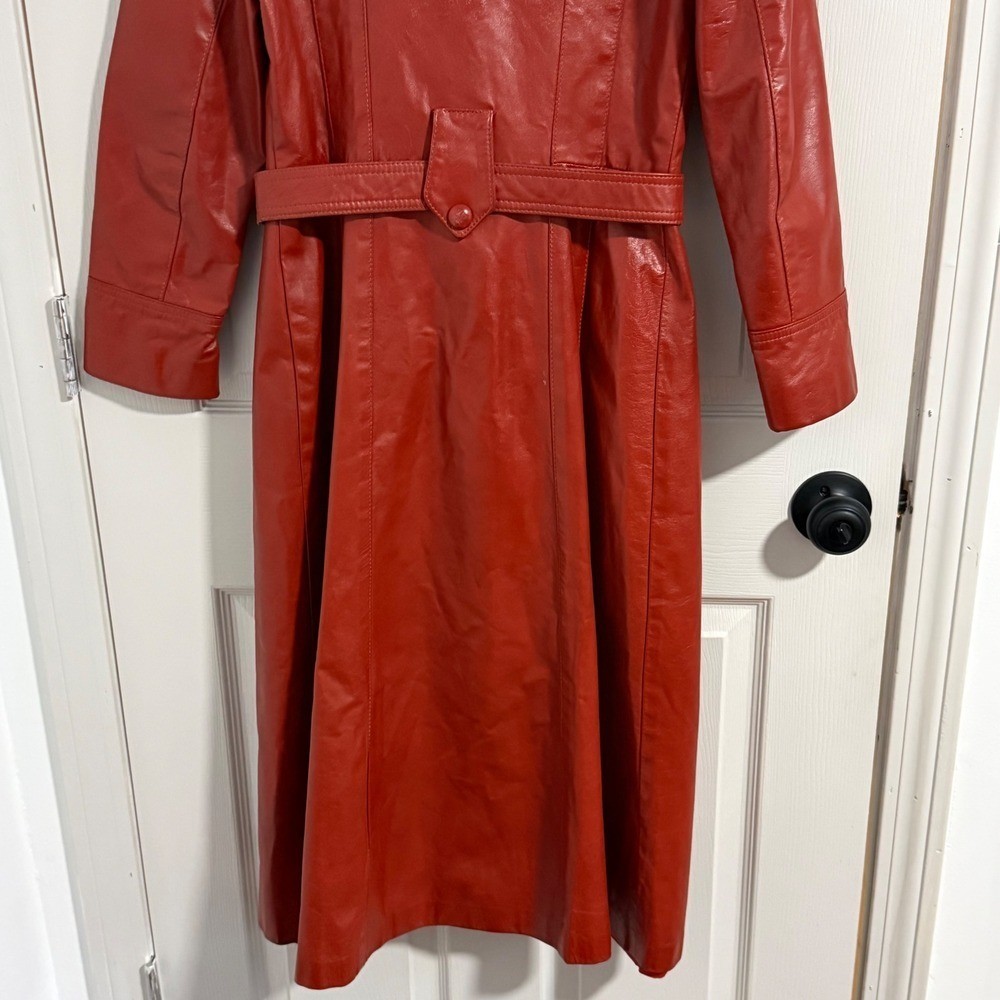 Vtg Leathercraft Process Leather Trench Coat Women 8 Belted USA Made Classic